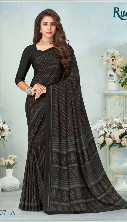 Saree Sari Luxury Premium American Crape Georgette Design - 15007 A