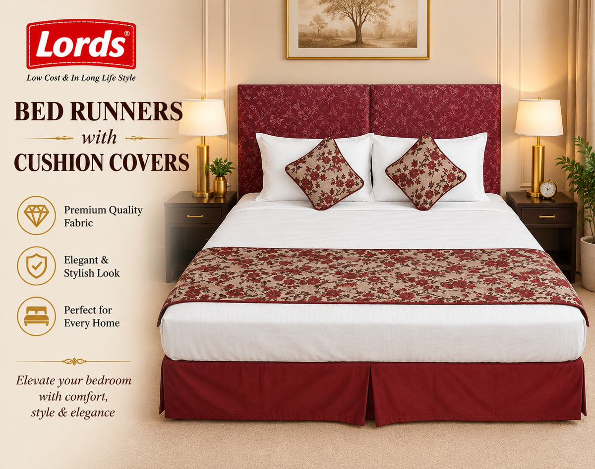 Bed Runner with 2 Cushion Covers – Reversible, 3-Layered & Quilted, Premium Jacquard – RS 795 PER SET