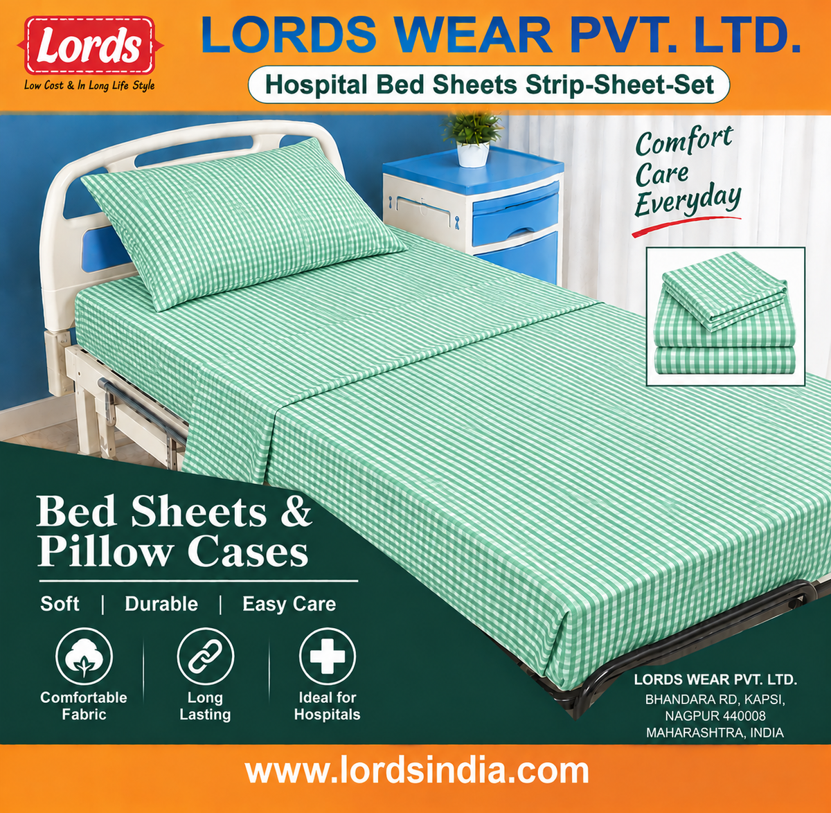 Hospital Bedsheet with Pillow Cover – JCT Mills Fabric ₹300 Per Piece