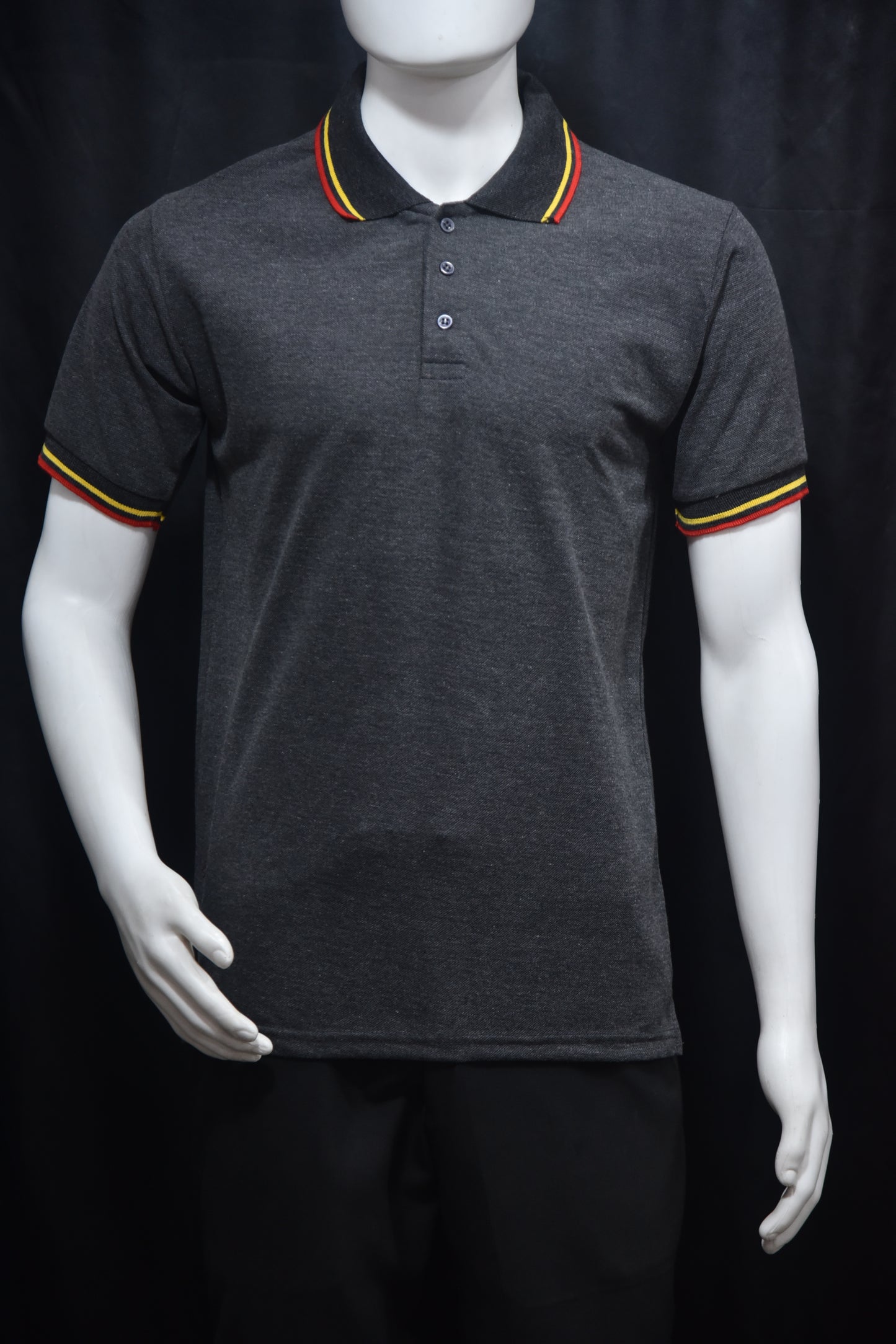 Premium Mélange T-Shirts with Yellow Red Tipping on Black Collar – 230 GSM Code TST-15 TSHIRT Rs 220