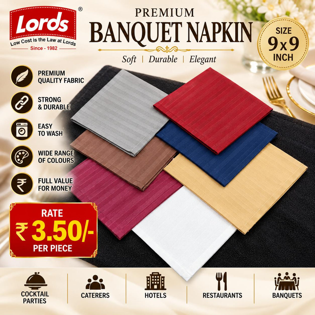Lords Premium Banquet Cocktail Napkins – 9” x 9”