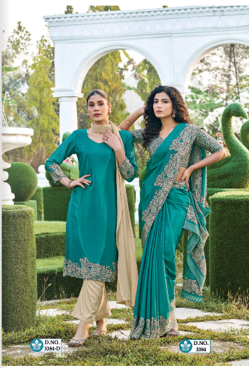SAREE & UNSTITCHED SALWAR SUIT STYLE NO. 3384 / 3384-D PRICE RS 575