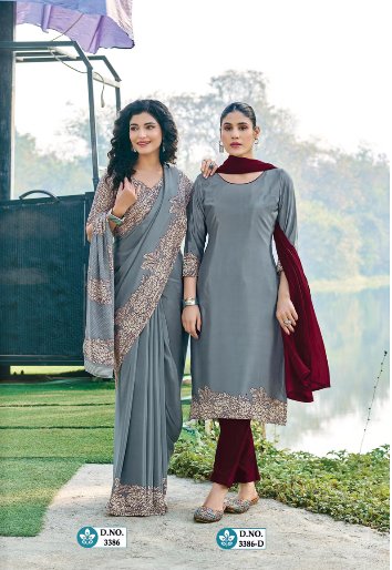 SAREE & UNSTITCHED SALWAR SUIT STYLE NO. 3386/ 3386-D PRICE RS 575