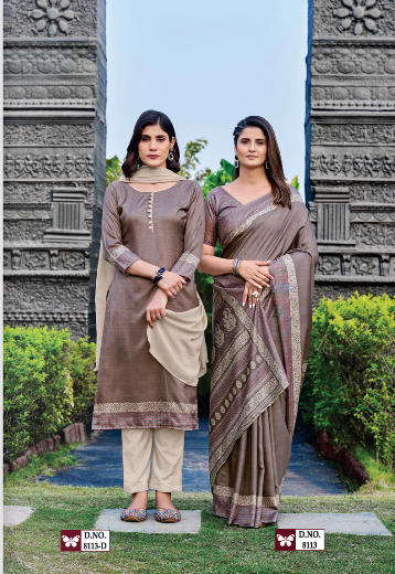 IKKAT-SILK SAREE & UNSTITCHED SALWAR SUIT STYLE D.NO. 8113-D / 8113 PRICE RS 525
