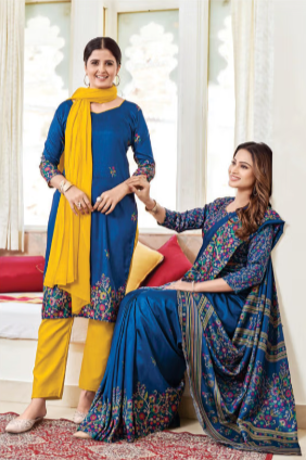 IKKAT-SILK SAREE & UNSTITCHED SALWAR SUIT STYLE D.NO. 8072-D / 8072 PRICE RS 525