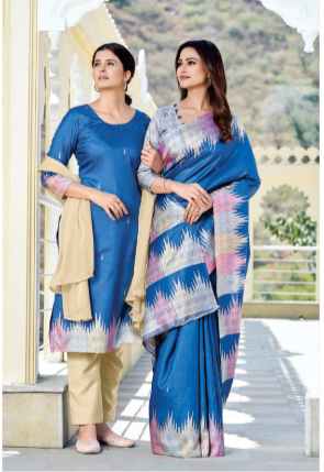 IKKAT-SILK SAREE & UNSTITCHED SALWAR SUIT STYLE D.NO. 8079-D / 8079 PRICE RS 525