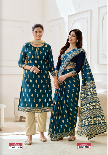 TWO TONE SILK SAREE & UNSTITCHED SALWAR SUIT D.NO. 2226-D / 2226 PRICE RS 595