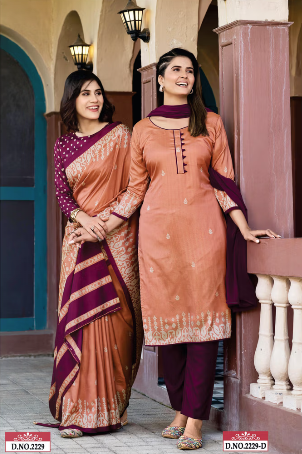 TWO TONE SILK SAREE & UNSTITCHED SALWAR SUIT D.NO. 2229-D / 2229 PRICE RS 595