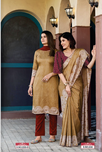 TWO TONE SILK SAREE & UNSTITCHED SALWAR SUIT D.NO. 2232-D / 2232 PRICE RS 595