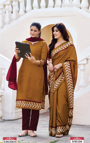 TWO TONE SILK SAREE & UNSTITCHED SALWAR SUIT D.NO. 2236-D / 2236 PRICE RS 595