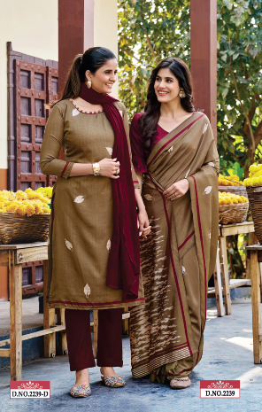 TWO TONE SILK SAREE & UNSTITCHED SALWAR SUIT D.NO. 2239-D / 2239 PRICE RS 595