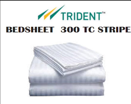 Trident 300 TC Cotton Stripe Bedsheet – 40s Count Premium White Hotel Bed Sheet