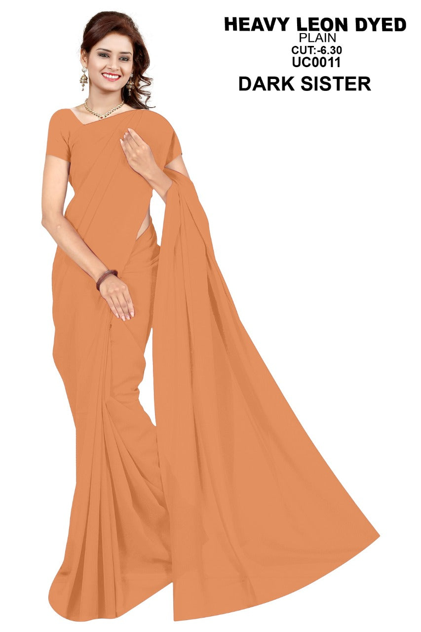Saree Sari Premium Work Wear Heavy Leon Plain - UC0011 DARK SISTER