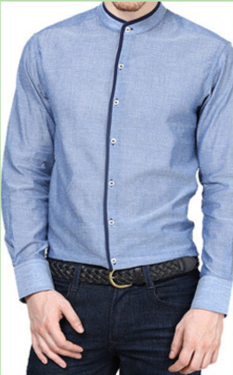 Shirt Formal Mens Office Wear Blue with Black Trimming SH-112 – lordsindia