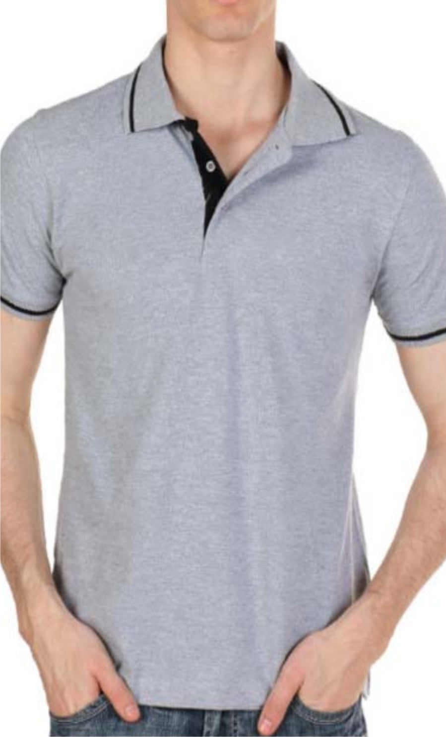 T SHIRTS PC BLEND KNIT MILANGE GREY WITH BLACK TRIMMING