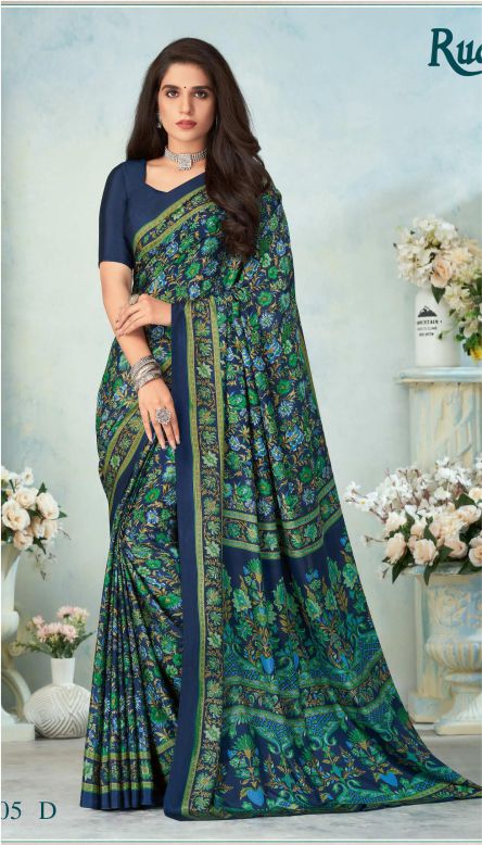Saree Sari Luxury  Premium American Crape Georgette Design - 15005 D