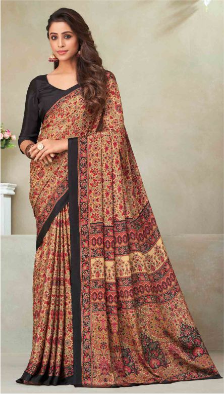Saree Sari Luxury  Premium American Crape Georgette Design - 21603 D