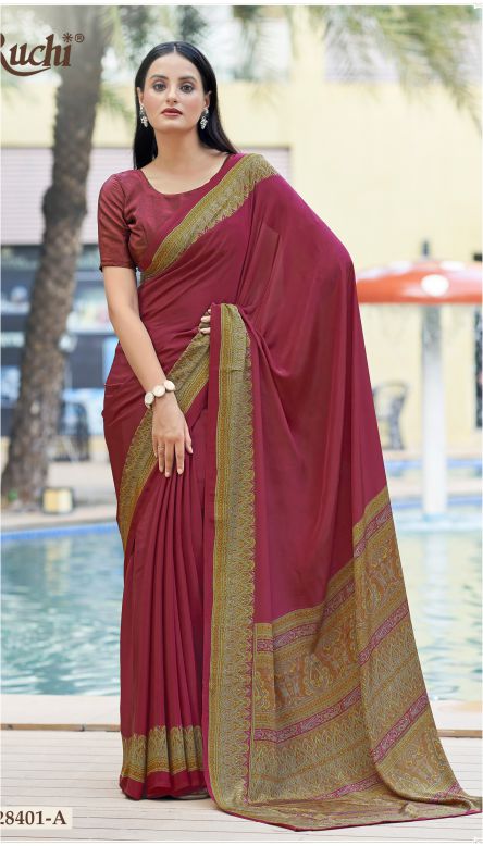 Saree Sari Luxury  Premium American Crape Georgette Design - 28401 A