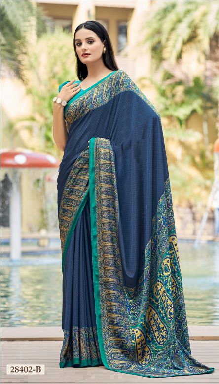 Saree Sari Luxury  Premium American Crape Georgette Design - 28402 B