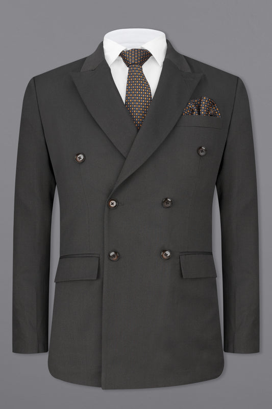 Blazer Worsted Grey Twill Weave Two Button Double Breasted Blazer