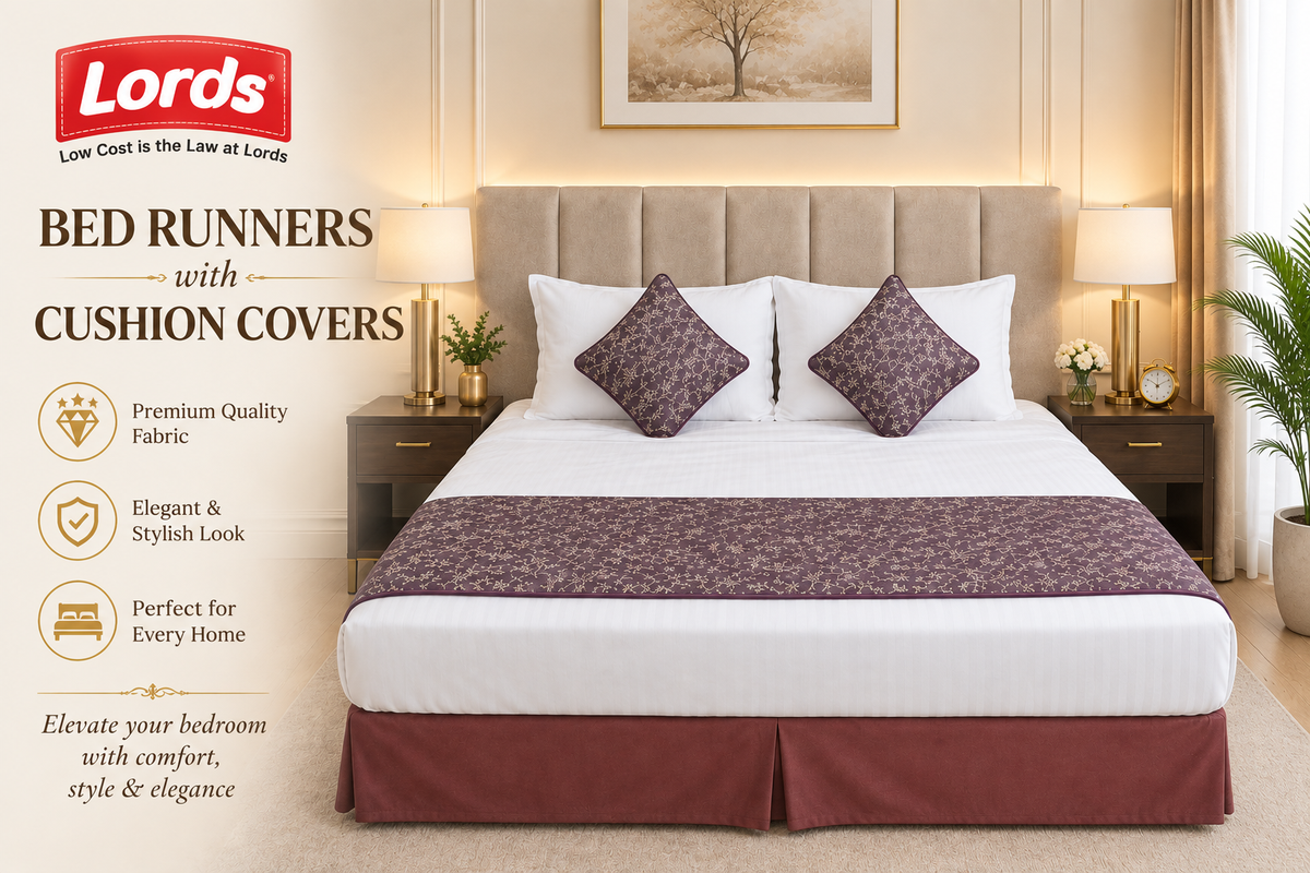 Bed Runner with 2 Cushion Covers – Reversible, 3-Layered & Quilted, Premium Jacquard – RS 795 PER SET