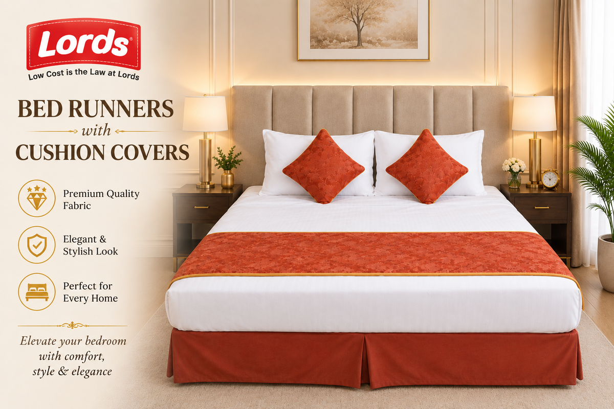 Bed Runner with 2 Cushion Covers – Reversible, 3-Layered & Quilted, Premium Jacquard – RS 795 PER SET