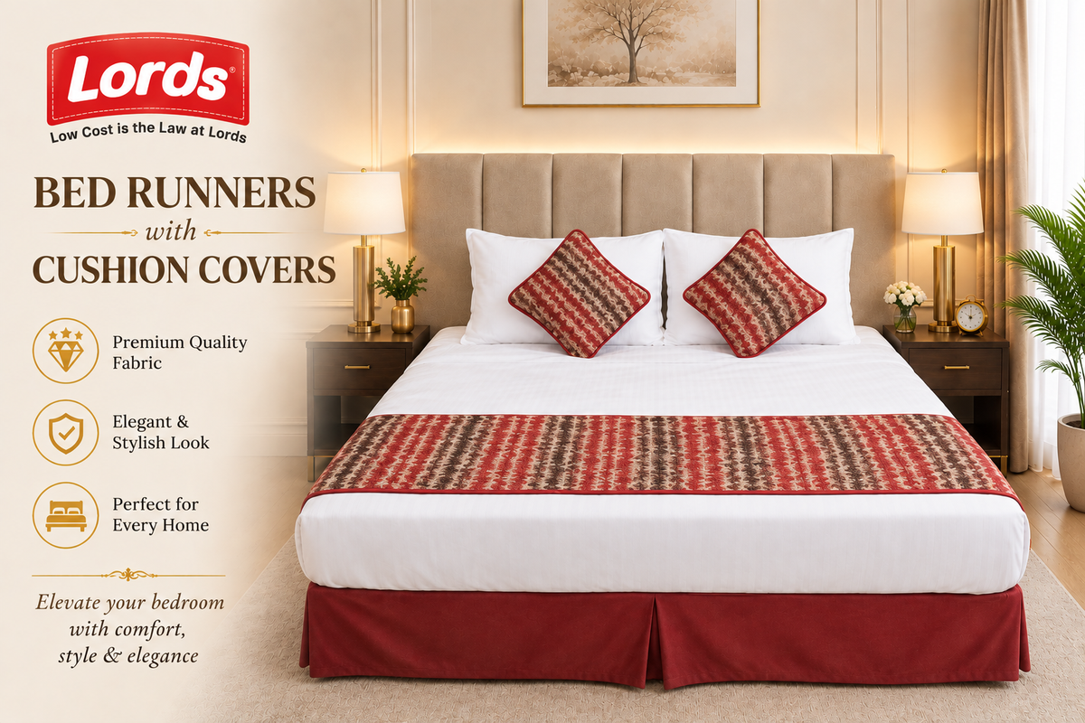 Bed Runner with 2 Cushion Covers – Reversible, 3-Layered & Quilted, Premium Jacquard – RS 795 PER SET