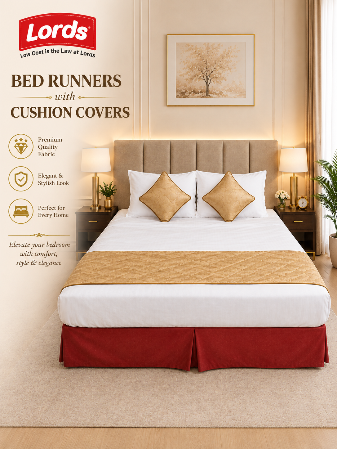 Bed Runner with 2 Cushion Covers – Reversible, 3-Layered & Quilted, Premium Jacquard – RS 795 PER SET
