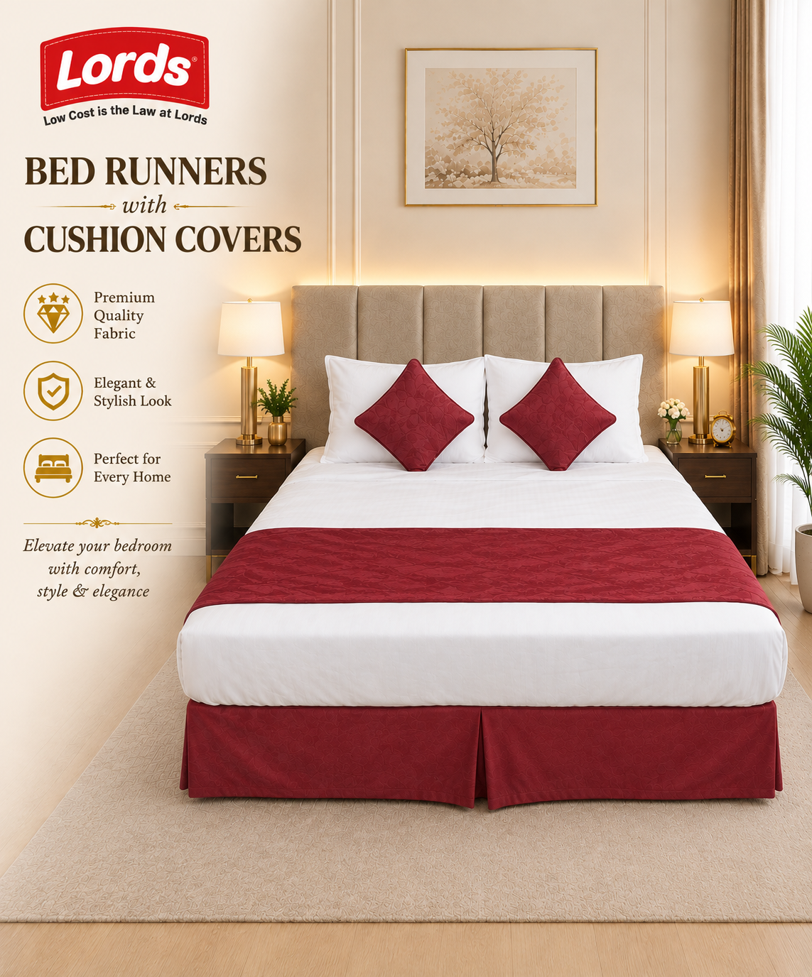 Bed Runner with 2 Cushion Covers – Reversible, 3-Layered & Quilted, Premium Jacquard – RS 795 PER SET