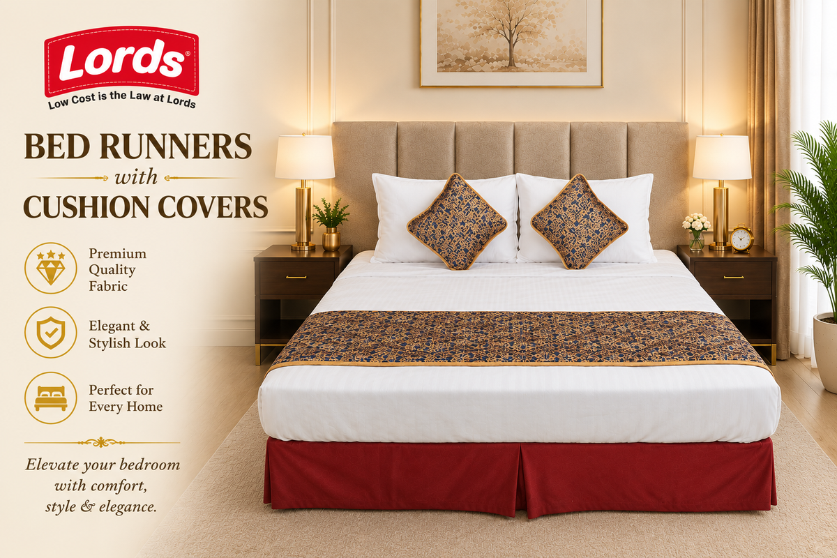 Bed Runner with 2 Cushion Covers – Reversible, 3-Layered & Quilted, Premium Jacquard – RS 795 PER SET