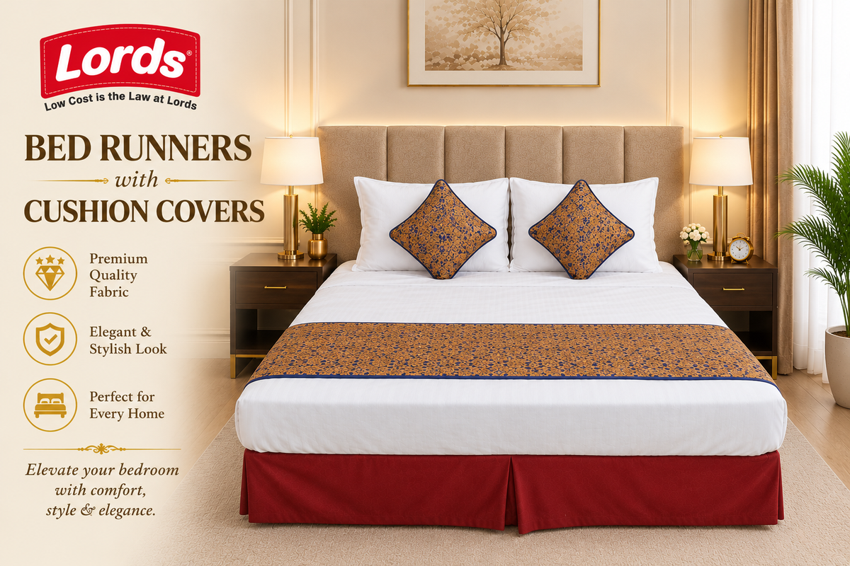Bed Runner with 2 Cushion Covers – Reversible, 3-Layered & Quilted, Premium Jacquard – RS 795 PER SET