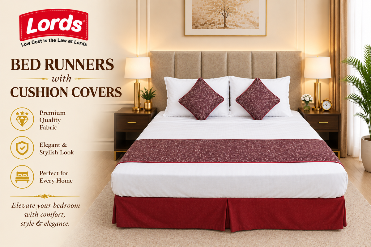 Bed Runner with 2 Cushion Covers – Reversible, 3-Layered & Quilted, Premium Jacquard – RS 795 PER SET