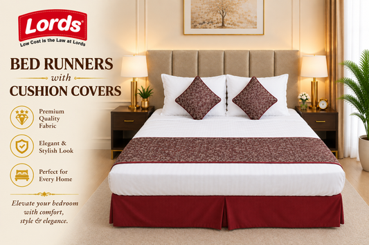 Bed Runner with 2 Cushion Covers – Reversible, 3-Layered & Quilted, Premium Jacquard – RS 795 PER SET