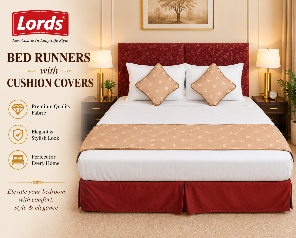 Bed Runner with 2 Cushion Covers – Reversible, 3-Layered & Quilted, Premium Jacquard – RS 795 PER SET