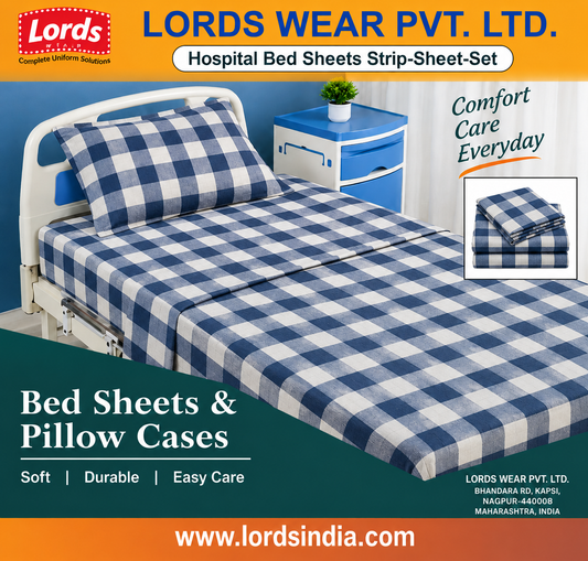 Hospital Bed Sheet with Pillow Cover Set – Checked 210 TC Polyester Cotton by Alok Reliance  Mills, 40s Count Rs 286