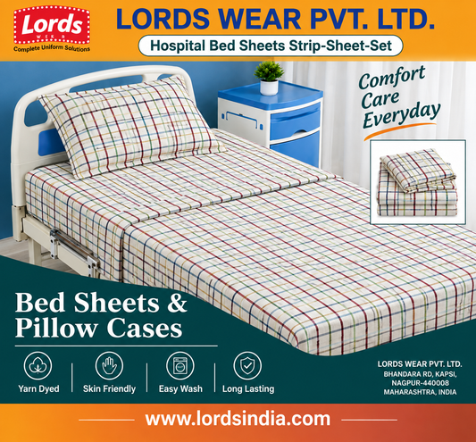 Hospital Bed Sheet with Pillow Cover Set – Multi Check,   ₹235