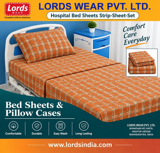 Hospital Bed Sheet with Pillow Cover Set – Checked Poly Viscose by Valji Mills ₹235