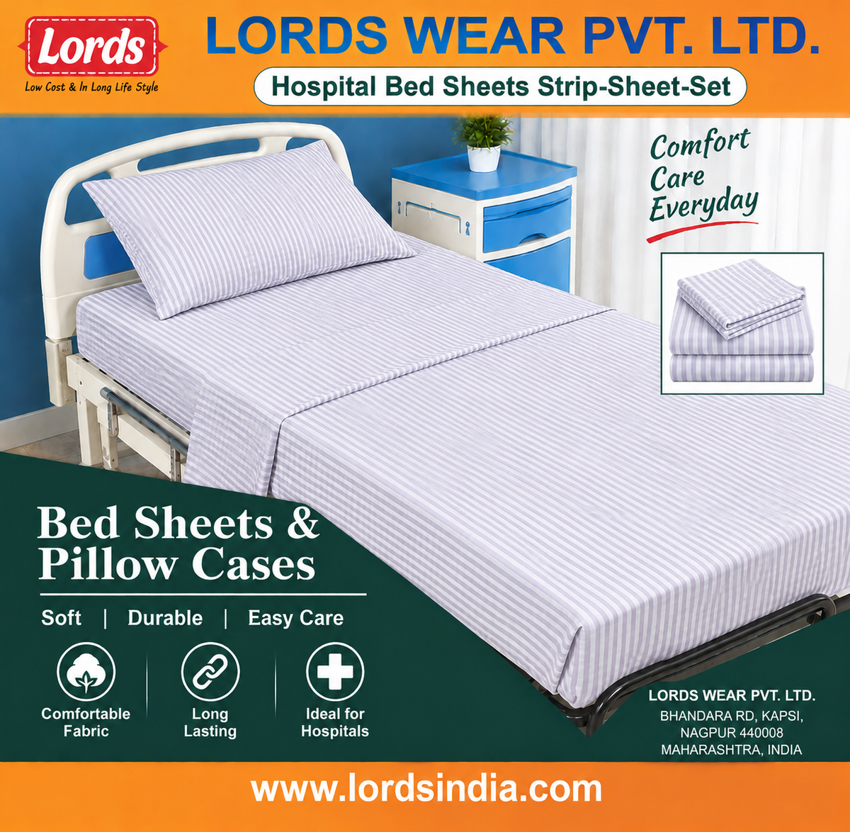 Hospital Bedsheet with Pillow Cover – JCT Mills Fabric ₹300 Per Piece