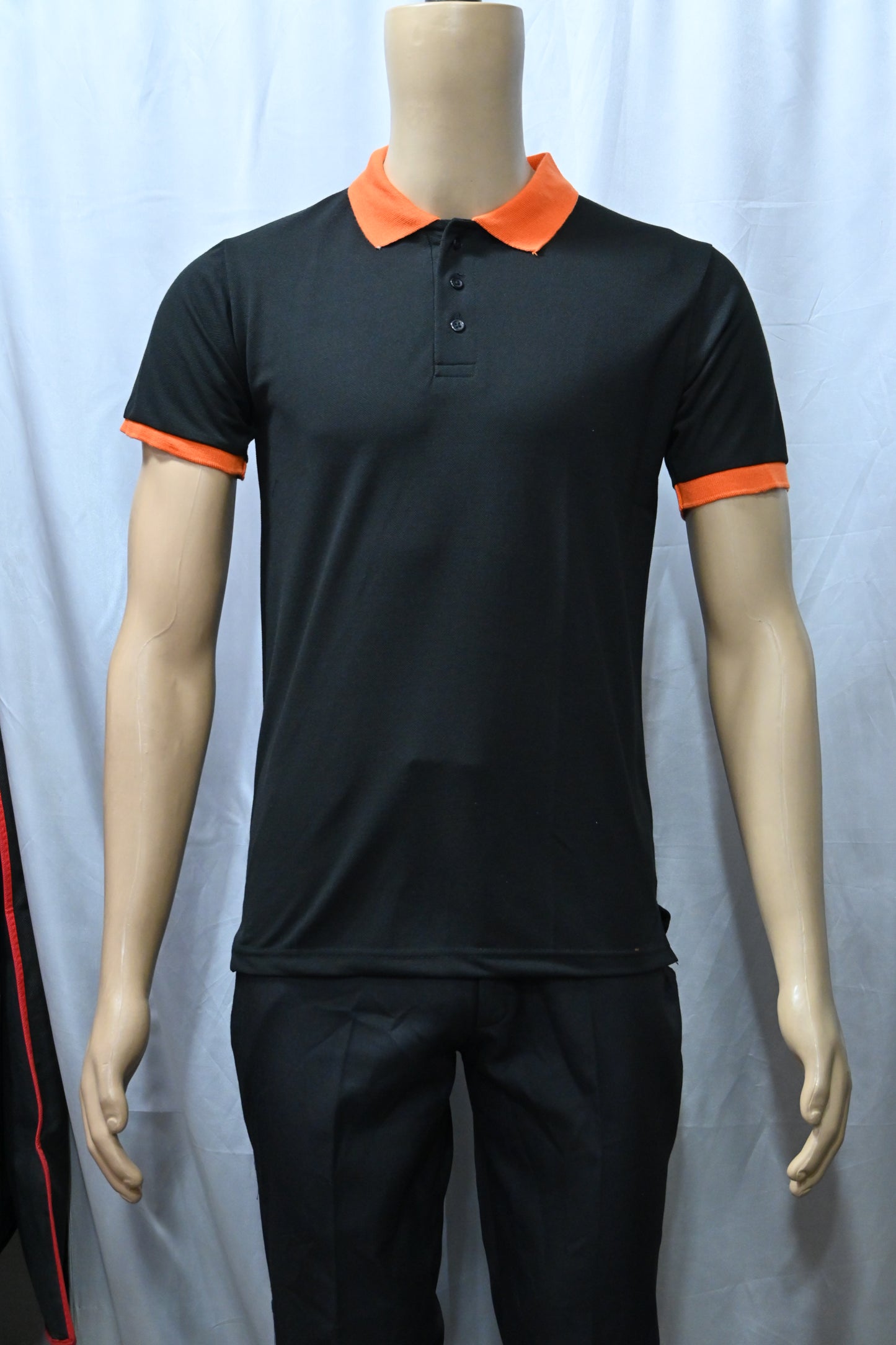 Black T-Shirt with Contrast Orange Collar & Sleeve Rib – 220 GSM Code TST-10 Rs 175