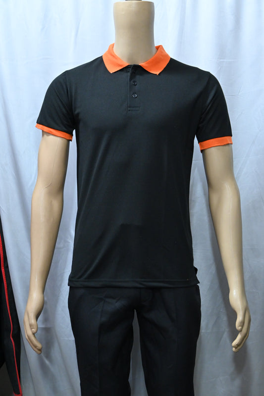 Black T-Shirt with Contrast Orange Collar & Sleeve Rib – 220 GSM Code TST-10 Rs 175