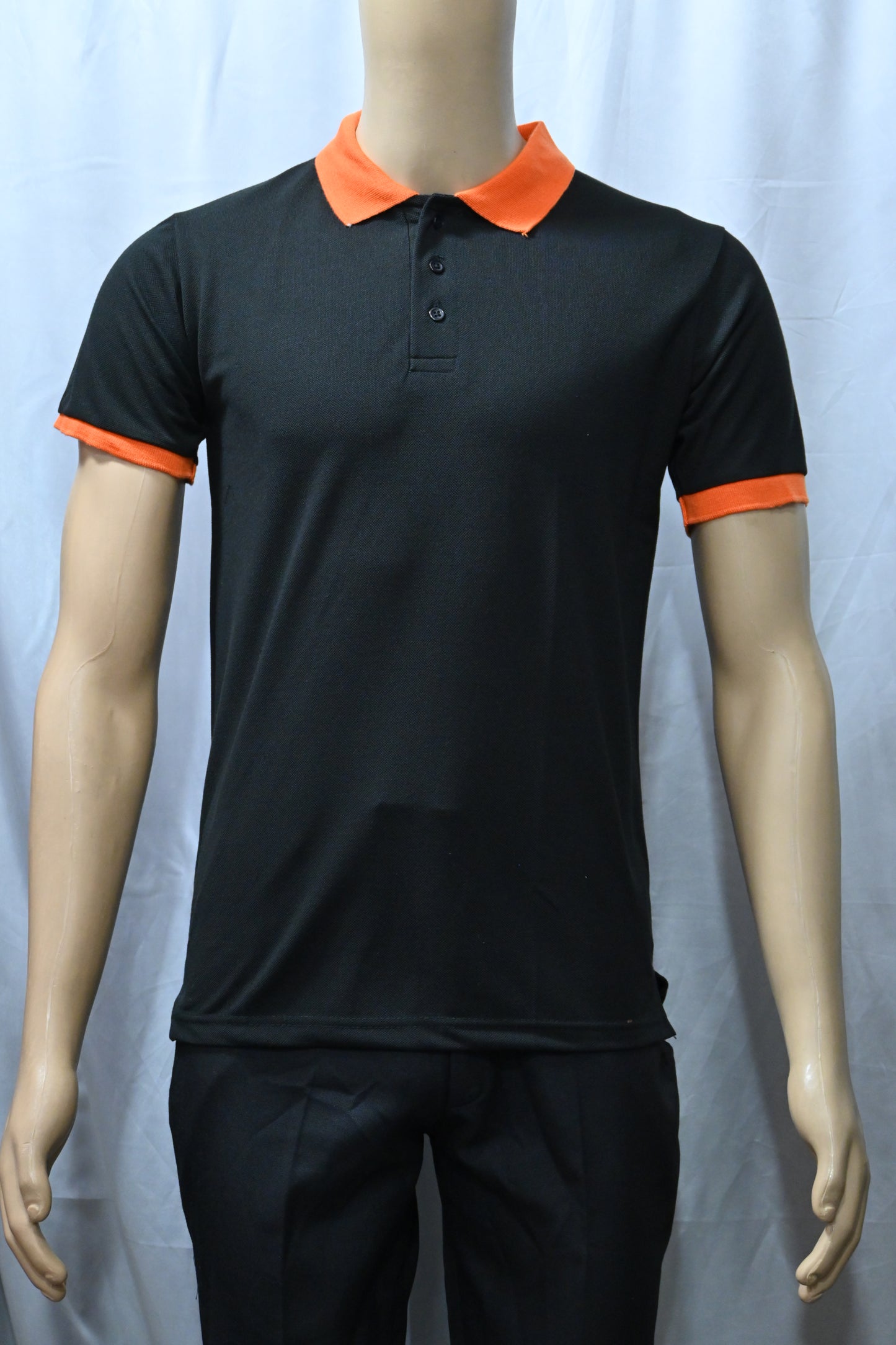 Black T-Shirt with Contrast Orange Collar & Sleeve Rib – 220 GSM Code TST-10 Rs 175
