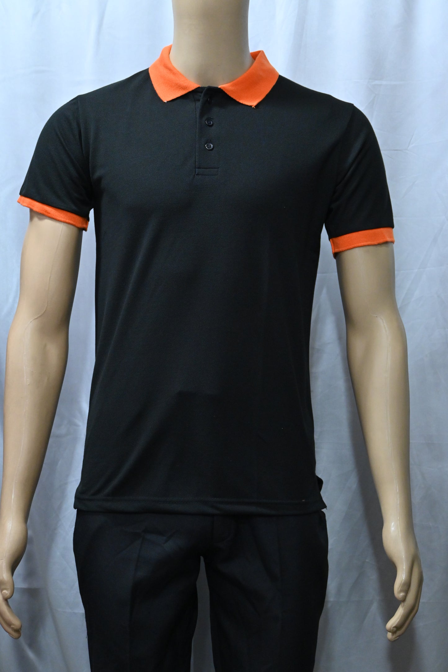 Black T-Shirt with Contrast Orange Collar & Sleeve Rib – 220 GSM Code TST-10 Rs 175