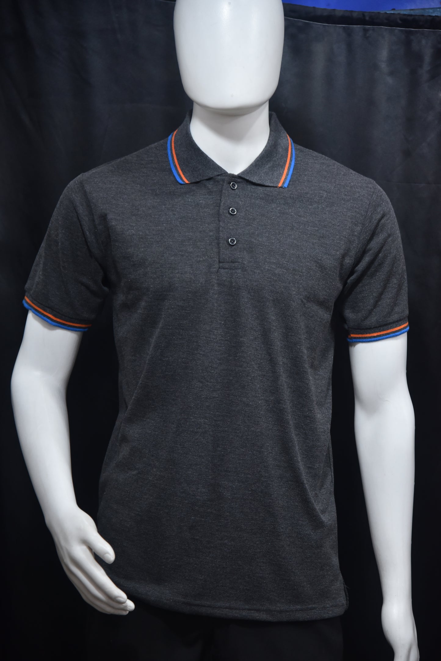 Premium Mélange T-Shirts with Orange Blue Tipping on Black Collar 230 Gsm- Code TSC-16 Tshirt Rs 220