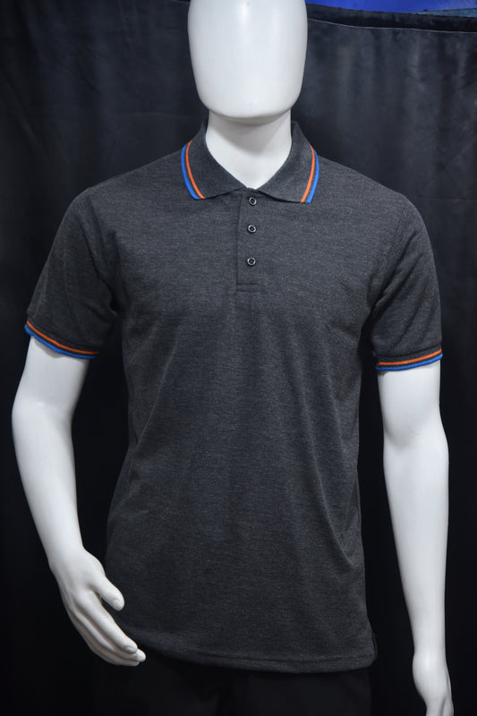 Premium Mélange T-Shirts with Orange Blue Tipping on Black Collar 230 Gsm- Code TSC-16 Tshirt Rs 220