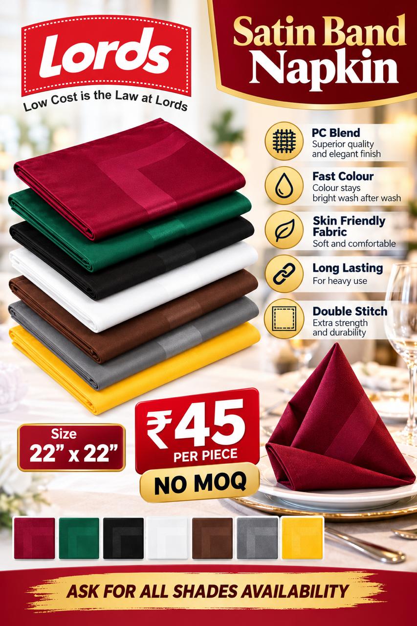 Lords Premium Satin Band Napkins – 22” x 22”