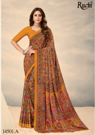 Saree Sari Luxury  Premium American Crape Georgette Design - 14501.A