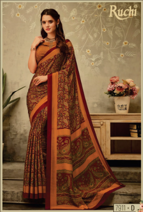 Saree Sari Luxury  Premium American Crape Georgette Design - 7911 * D