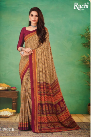 Saree Sari Luxury  Premium American Crape Georgette Design - 14907.B