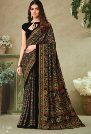 Saree Sari Luxury  Premium American Crape Georgette Design - 21506 A