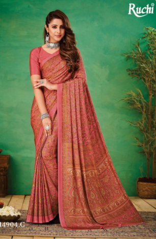 Saree Sari Luxury  Premium American Crape Georgette Design - 14904.C